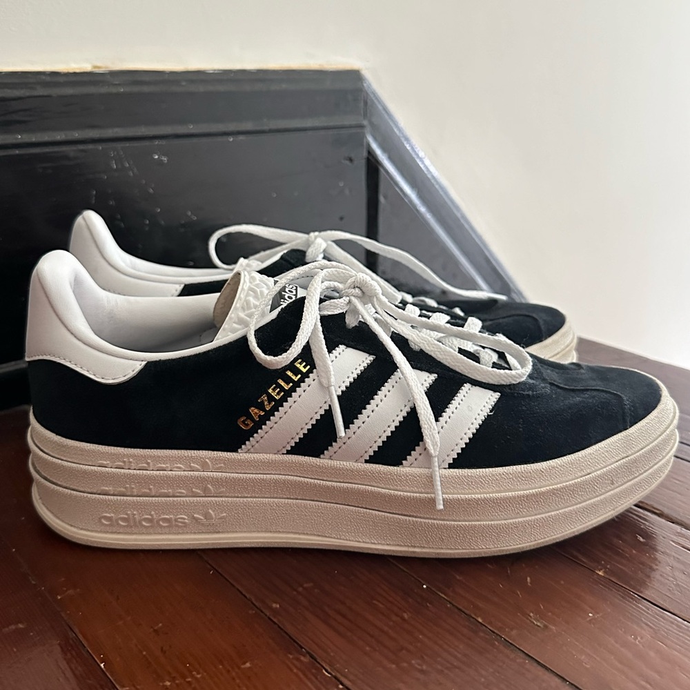adidas gazelle black and white platform sneakers